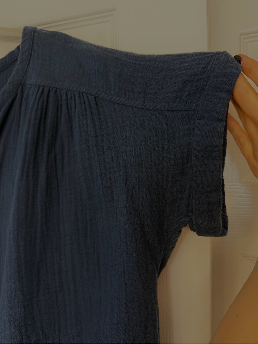 PACT Coastal Double Gauze Short Sleeve Popover Henley Top - Blue - Picture 4 of 6